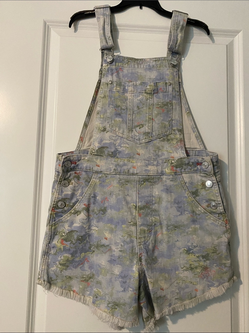 Pilcro Pastel Camouflage Denim Short Overalls